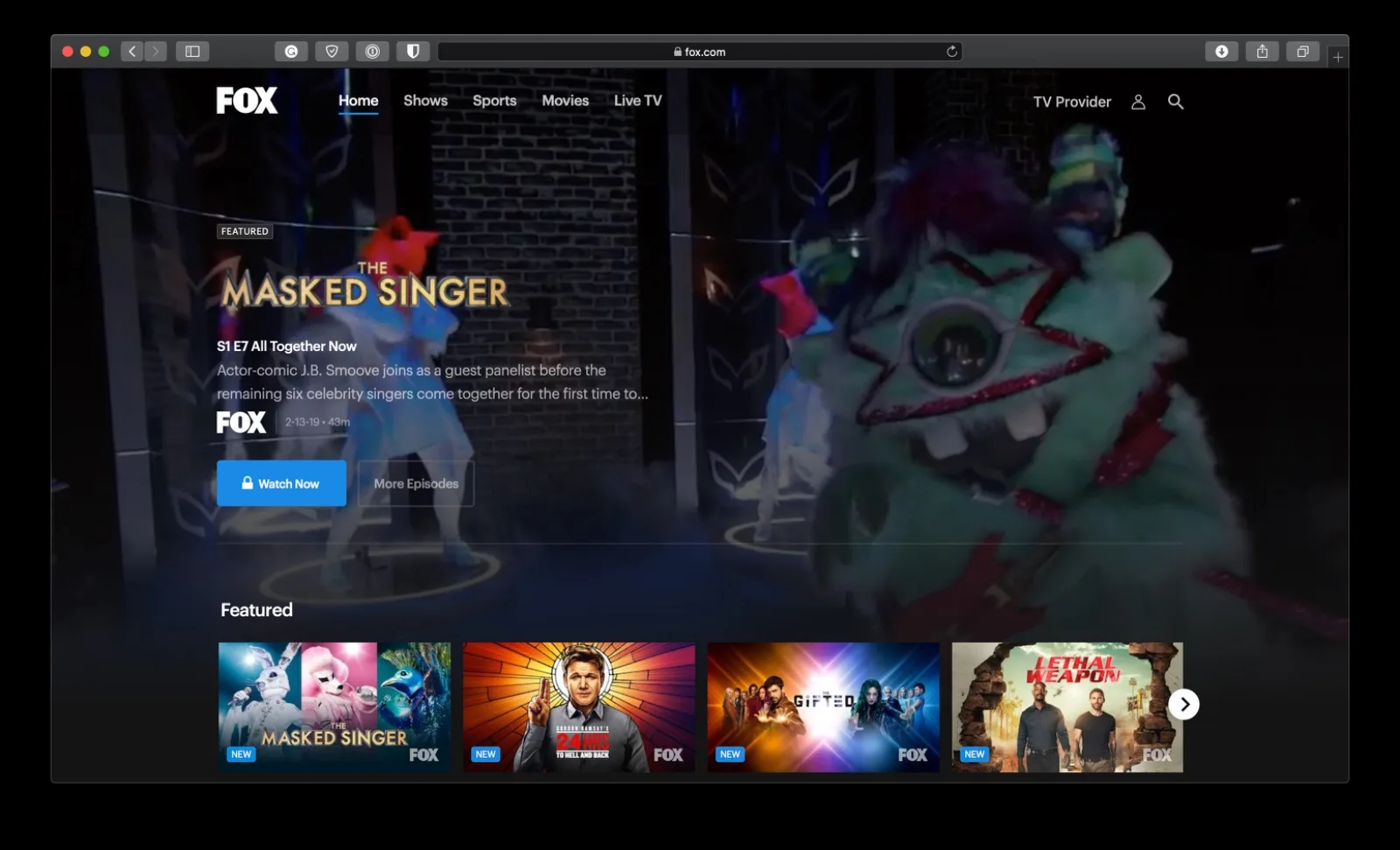 Fox.com homepage as shipped, showing the video-focused redesign